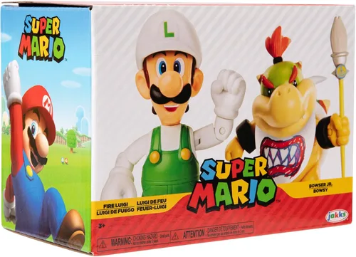 Vista 7 de Super Mario Nintendo - Figura de acción de 4 pulgadas, paquete de 2 Fire Luigi & Bowser Jr. con accesorios