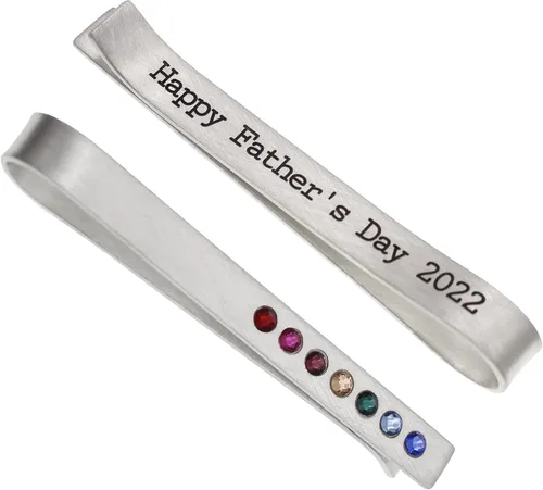 Vista 2 de Personalized Tie Bar Tie Clip with Birthstones Father's Day For Gift for Dad or Grandpa Sterling Silver