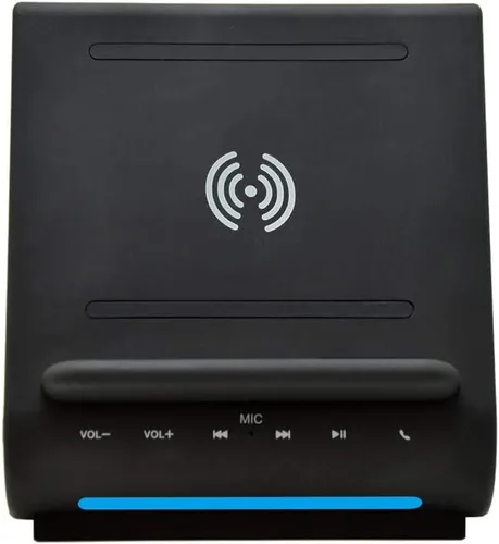 Vista 3 de Cargador inalámbrico de carga rápida, altavoces Bluetooth premium, estación de acoplamiento con micrófono integrado, llamada manos libres, estación
