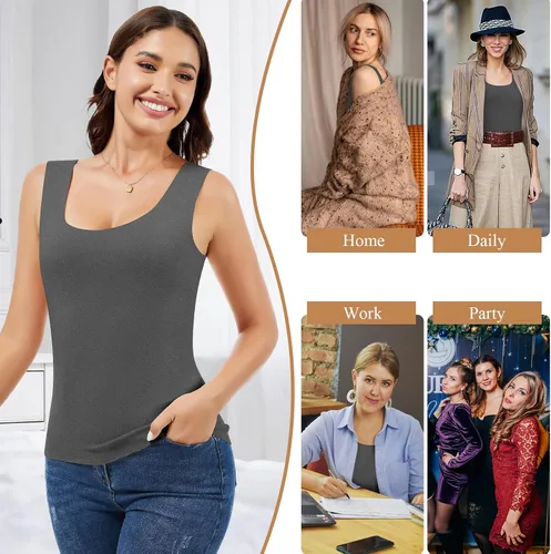 Vista 2 de JOYSHAPER Camiseta térmica sin mangas para mujer, ropa interior de forro polar, camiseta sin mangas, chaleco de capa base cálida