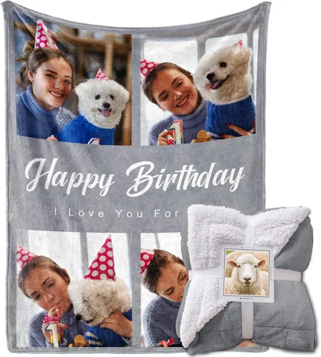Vista 9 de MeMoShe Manta personalizada de felpa con foto para regalo de cumpleaños para novio o novia 40x50 pulgadas, manta personalizada con imagen, regalos