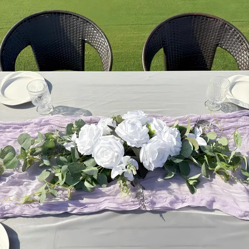 Vista 4 de Flores de arco de boda, guirnalda floral decorativa de rosas para dintel, 30 pulgadas de vegetación artificial, hojas de eucalipto para puerta