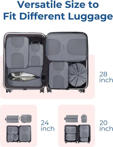 Vista 3 de BAGSMART Juego de 6 cubos de compresión para maletas, organizadores ligeros y cubos de viaje de compresión, artículos esenciales de viaje, color gris