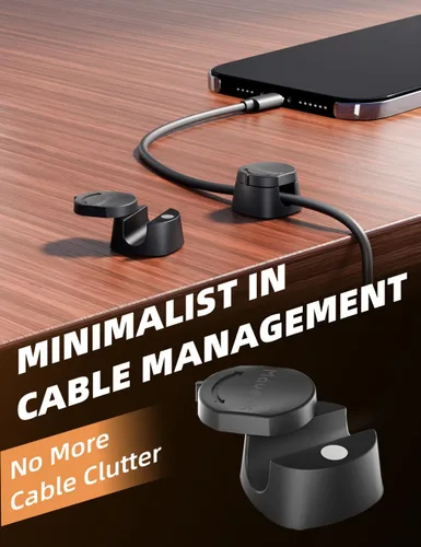 Vista 2 de Maveek - Clips de cable para escritorio, organizador de cable de carga giratorio de 360°, cierre magnético, gestión de cables de escritorio, soporte