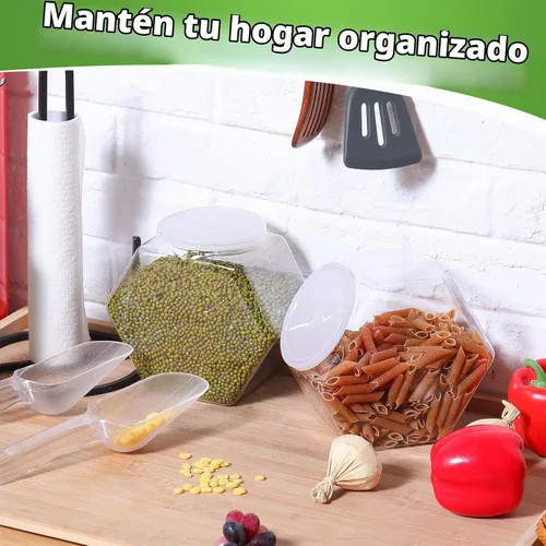 Vista 4 de Hoolerry Juego de 12 tarros de plástico para dulces con cucharas que incluye 6 tarros hexagonales para galletas con tapa para bufé de dulces y 6