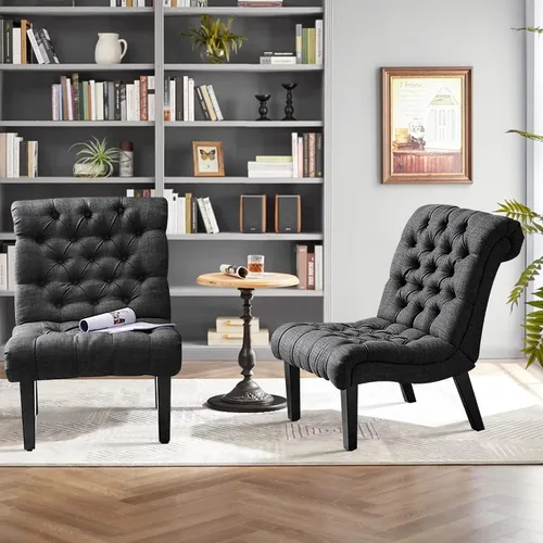 Vista 9 de Alunaune Silla de sala de estar, silla decorativa moderna, tapizada sin brazos, silla de dormitorio, sofá y respaldo de tela, sillón reclinable