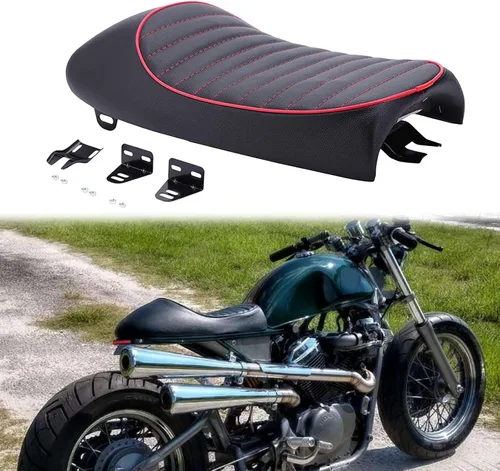 Vista 6 de Sillín universal de motocicleta plano y con joroba Cafe Racer, acolchado, estilo vintage, para KZ400, KZ550, K750, Z650, W650, CB100, CB125, CB175