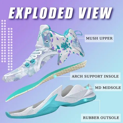 Vista 2 de Promenie Zapatos de baloncesto para hombre, antideslizantes, transpirables, para exteriores, zapatos de entrenamiento de graffiti de moda