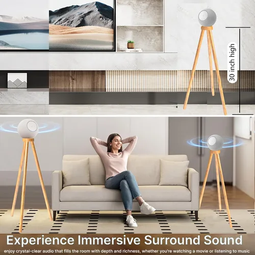 Vista 6 de Soporte de trípode de madera para Echo Studio (nuevo estudio 2025), SONOS Era100 y SONOS Era100sl, mejora la calidad del sonido mientras decoras tu