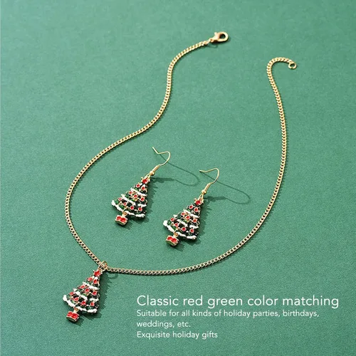 Vista 3 de Betued Christmas Earrings Necklace Set, Jewelry Set, Christmas tree pendant design Color design Alloy material resistance Light weight for Women