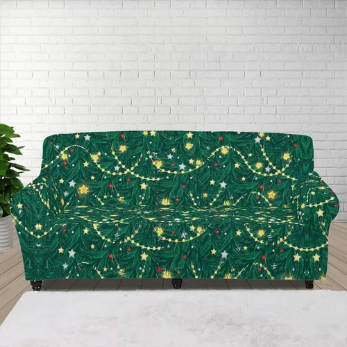 Vista 27 de Funda de sofá con diseño de árbol de bandera estadounidense para sofás y sofás, decoración navideña, funda antideslizante para sofá de 1 cojín