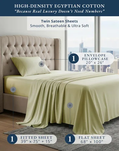 Vista 375 de LANE LINEN - Sábanas individual 100% algodón egipcio suave, cómodo y grueso de calidad de hotel, costuras reforzadas totalmente elásticas, sin