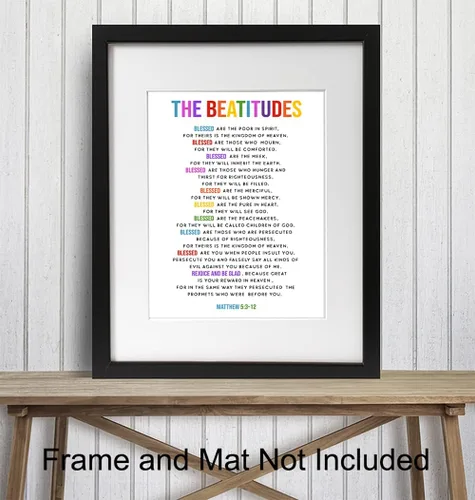 Vista 3 de Arte de pared The Beatitudes - Regalos católicos para mujeres, regalos cristianos para mujeres, niños, arte de pared con versículo bíblico