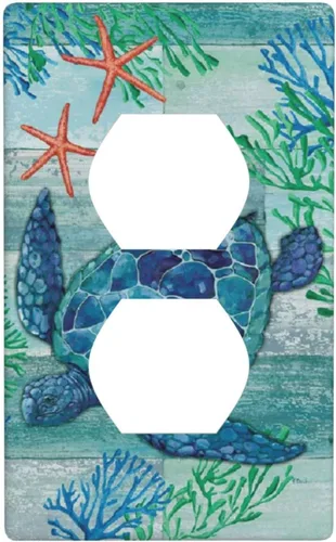 Vista 32 de Placas de interruptor de luz de doble palanca con diseño de tortuga marina y estrella de mar del océano, cubiertas de tomacorriente de 2 gang A1