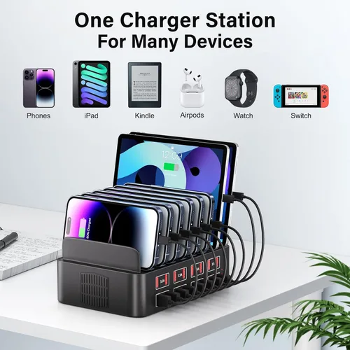 Vista 5 de Estación de carga para múltiples dispositivos, estación de carga USB de 150 W con 16 puertos de carga rápida, estación de carga para iPad