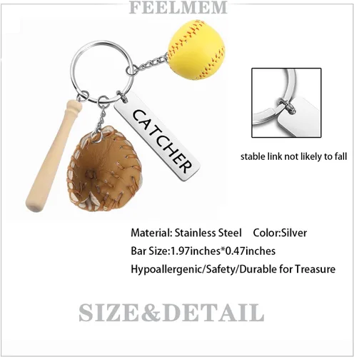 Vista 2 de FEELMEM Llavero de softbol para jugadores de sóftbol, regalo de entrenador de béisbol, regalo de joyería para el día del juego, regalo de joyería