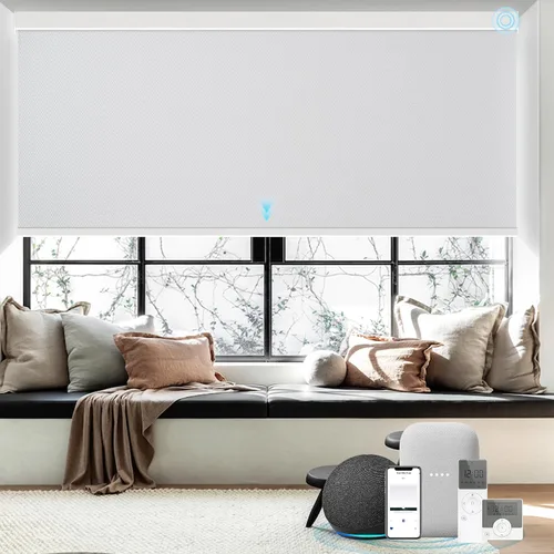 Vista 17 de Persianas inteligentes personalizadas de 110 pulgadas de ancho para ventanas grandes, persianas enrollables motorizadas 100% opacas compatibles