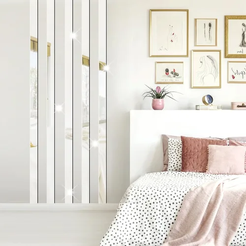 Vista 11 de Pegatinas de Pared de Espejo de Rayas Pegatinas de Espejo Acrílico Doradas Decoración de Pared Tira de Espejo Larga Pelar y Pegar Calcomanías