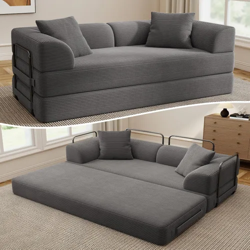 Vista 13 de Sofá cama convertible Cloud sin huesos, sofá de piso de 177,8 cm, 4 en 1, plegable, acomodado, sofá de 2 plazas, sofá cama de espuma de alta