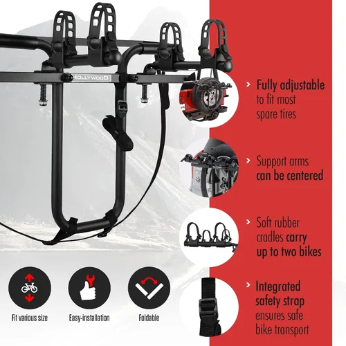 Vista 4 de Hollywood Racks SR1 - Soporte para neumáticos de repuesto para 2 bicicletas Adjustable Rear Bike Rack for SUV, Jeep, Fits Most Spare Tires