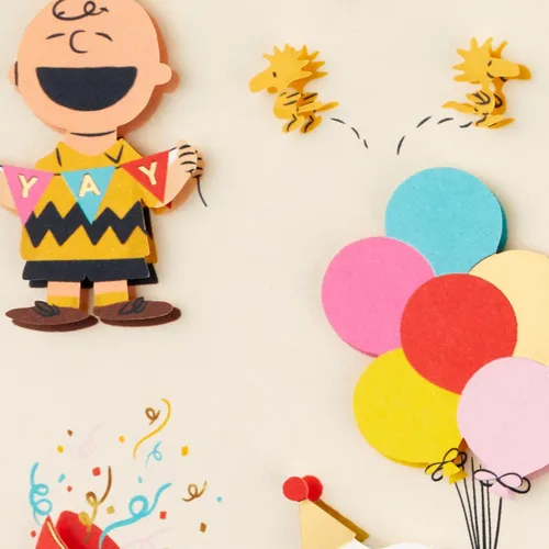 Vista 4 de Hallmark Tarjeta de cumpleaños Signature Peanuts (Charlie Brown y sus amigos) Cartulina premium