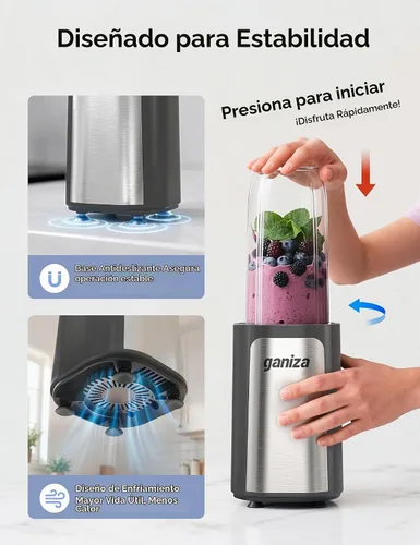 Vista 6 de Ganiza Licuadora de batidos, 14 batidos y batidos personales portátiles Gris