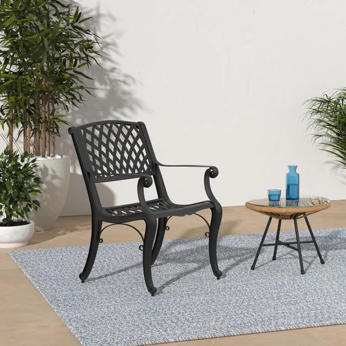 Vista 2 de Oakland Living Silla de comedor de patio negro de aluminio fundido de malla al aire libre moderna