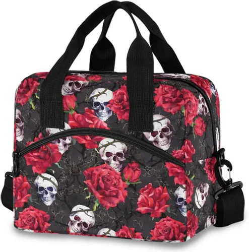 Vista 15 de MNSRUU Bolsa de almuerzo aislada murciélagos y flores vintage mujeres hombres tela tote enfriadora para cena bolsa reutilizable a prueba de fugas