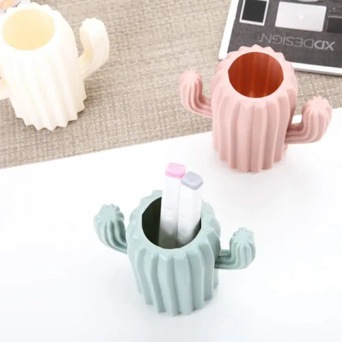 Vista 3 de Ochine Portalápices de cactus – Moderno y caprichoso verde lindo portalápices – Suministros de oficina y soporte para brochas de maquillaje – 1