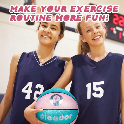 Vista 8 de Picador Glitter Pink Basketball Size 5 6 for Kids 5-7 8-12 Years Old Girls Boys, Indoor Outdoor 27.5 28.5 PU Youth Junior Women Basketballs