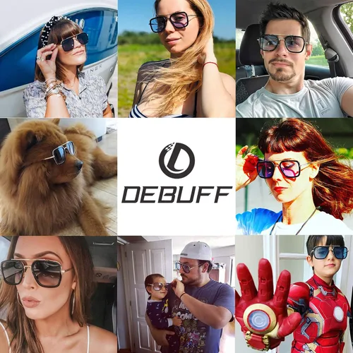 Vista 2 de DeBuff Tony Stark Gafas de sol de marco de metal cuadrado polarizadas UV400