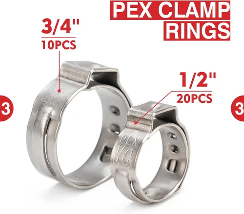 Vista 4 de iCRIMP KIT-1096D Kit de herramientas de abrazaderas de cincha PEX para abrazaderas de cincha PEX de 3/8 a 1 pulgada, con 20 piezas de anillos