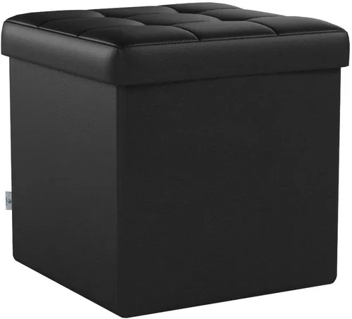 Vista 6 de B FSOBEIIALEO Cubo pequeño otomano de almacenamiento, reposapiés, asiento de piel sintética para dormitorio, color negro, 12.6 x 12.6 x 12.6