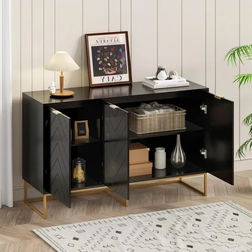 Vista 3 de Aparador moderno de 47 pulgadas con 3 puertas para sala de estar, negro