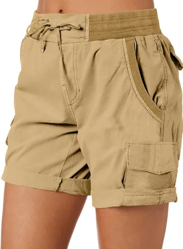 Vista 2 de Dokotoo Pantalones cortos de verano para mujer, ajuste relajado, cintura alta, casual, 4 bolsillos, para senderismo, al aire libre, tallas S-XL
