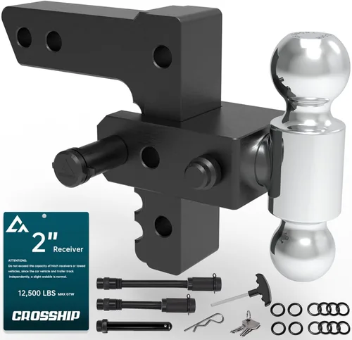 Vista 15 de Enganche de remolque ajustable – Enganche de barra de tracción de caída de aluminio resistente – Se adapta a receptor de 2 pulgadas, caída/elevación