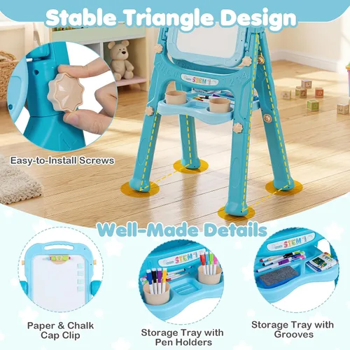 Vista 7 de Costzon 4-in-1 Height Adjustable Art Easel for Kids Magnetic Chalkboard & Whiteboard w/ Storage Tray and Detachable Design, No-Tool Assembly, Gift