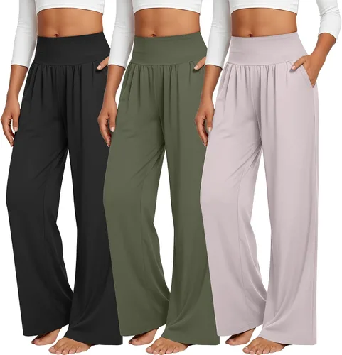 Vista 69 de Neer - Conjunto de 3 pantalones de yoga de pierna ancha para mujer - Pantalones deportivos cómodos, holgados, de cintura alta y casuales