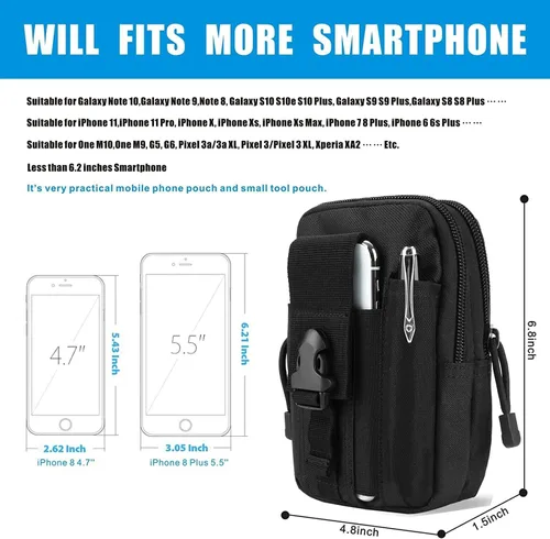 Vista 4 de Bolsa para cinturón, bolsa táctica Molle para teléfono, bolsas de utilidad EDC para la cintura, bolsa de cintura pequeña, funda para teléfono