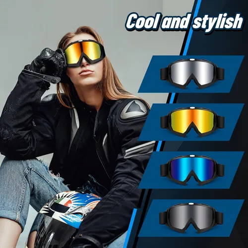 Vista 5 de Tallew Paquete de 4 gafas para motocicleta, gafas para bicicleta de tierra, ATV, UTV, antiarañazos para hombres y mujeres (color simple)