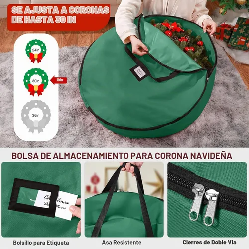 Vista 5 de Paquete de 3 bolsas de almacenamiento para árbol de Navidad, para árboles artificiales de hasta 7.5 pies, duraderas e impermeables con asas de Verde