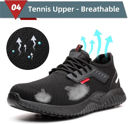 Vista 5 de Zapatos de punta de acero para hombre, ligeros, indestructibles, zapatos de trabajo para mujer, a prueba de pinchazos, cómodos zapatos de seguridad