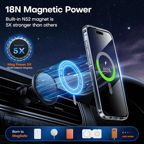 Vista 3 de TAURI Funda magnética 5 en 1 para iPhone 15 Pro Max, transparente, con 2 protectores de pantalla HD + 2 protectores de lente de cámara