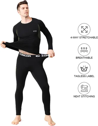 Vista 3 de Conjunto de ropa interior térmica para hombre con forro polar para esquí, invierno, capa base cálida para clima frío
