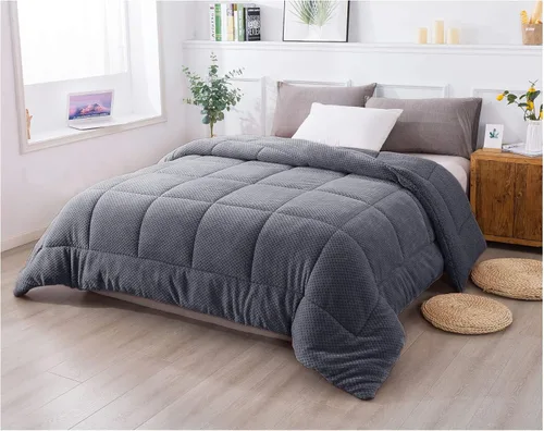 Vista 11 de KASENTEX - Edredón de lujo súper ultra suave de sherpa de pelo sintético, ropa de cama reversible apta para lavar a máquina, en color azul cielo
