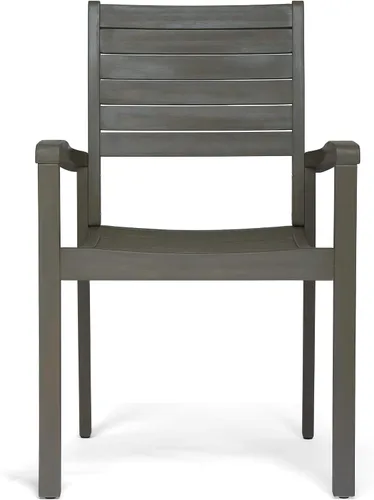 Vista 8 de Christopher Knight Home Watts - Sillas de comedor de madera de acacia para exteriores, acabado gris (juego de 2)