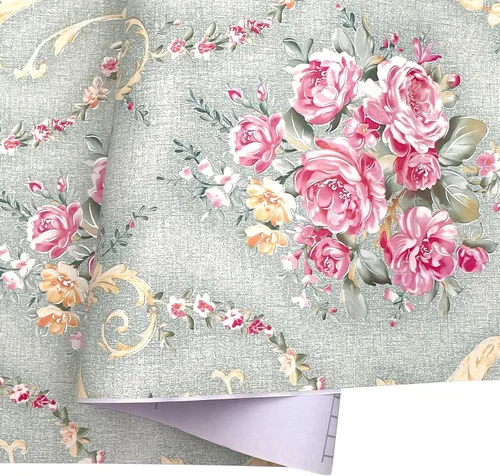 Vista 8 de SimpleLife4U papel adhesivo retro de rosas verde claro para recubrimiento de estantes, adhesivo para mesas y puertas de 17.7 pulgadas por 9.8 pies