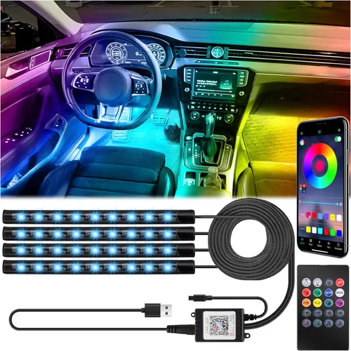 Vista 8 de BFXM Luces interiores de automóvil, tira de luces LED de 12 V con adaptador de encendedor de cigarrillos, aplicación y control remoto