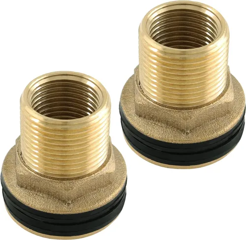 Vista 2 de 2 piezas de accesorios de mamparo de latón, conector de tanque de agua macho de 1/2 pulgada hembra de 3/4 pulgadas con 2 anillos de goma