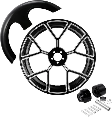 Vista 14 de TCMT Llanta de rueda delantera de 21", buje de rueda de brida de doble disco con guardabarros delantero negro sin pintar, compatible con modelos